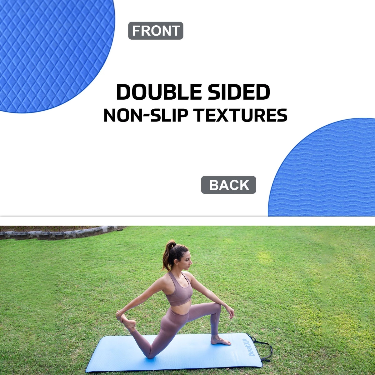 Girl model using beatXP Yoga Mat With Border -Blue, Specifications 