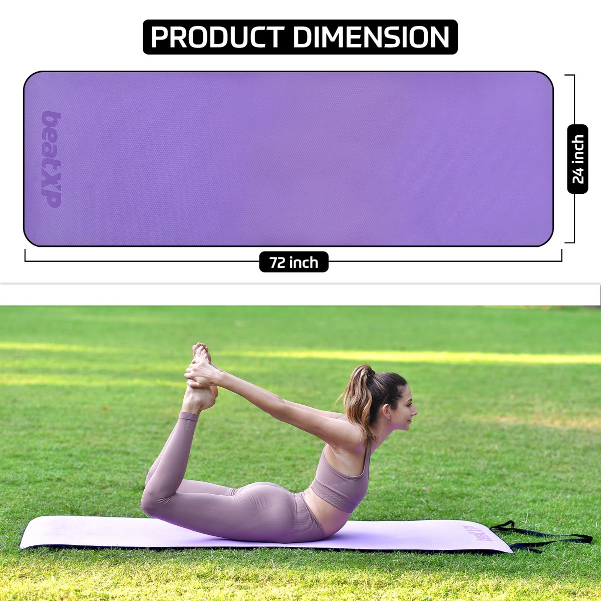 Girl model using beatXP Yoga Mat With Border -Purple, Product Dimension 