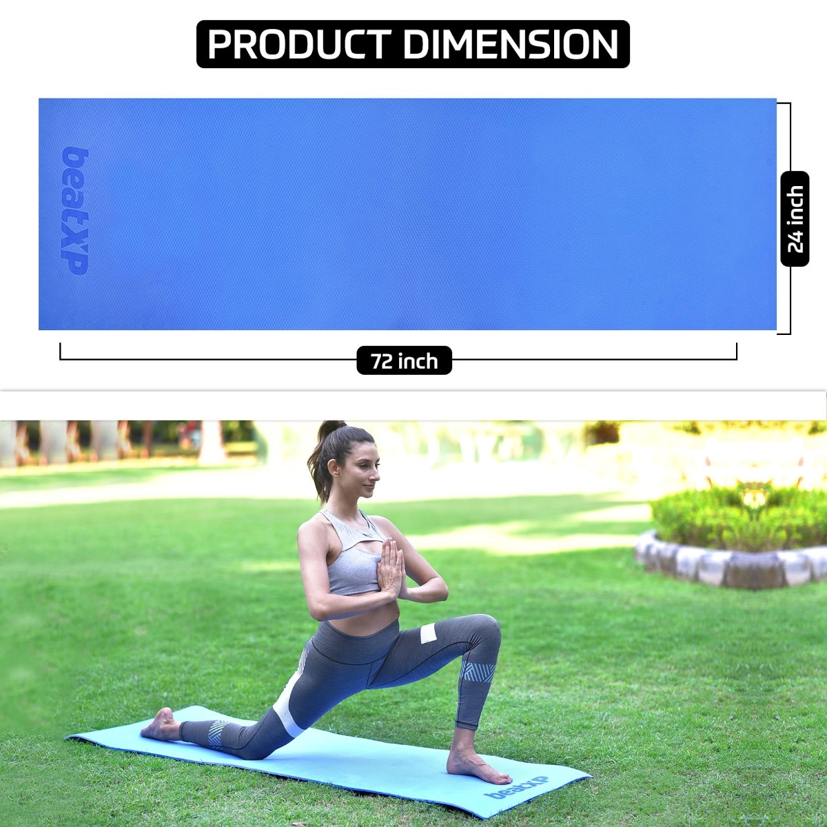 Girl model using beatXP Yoga Mat - Blue, Product Dimension 