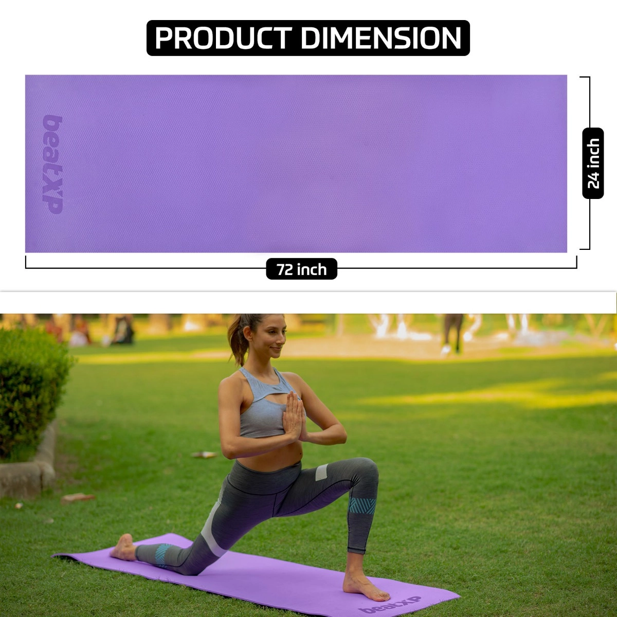 Girl model using beatXP Yoga Mat - Purple, Product Dimension 