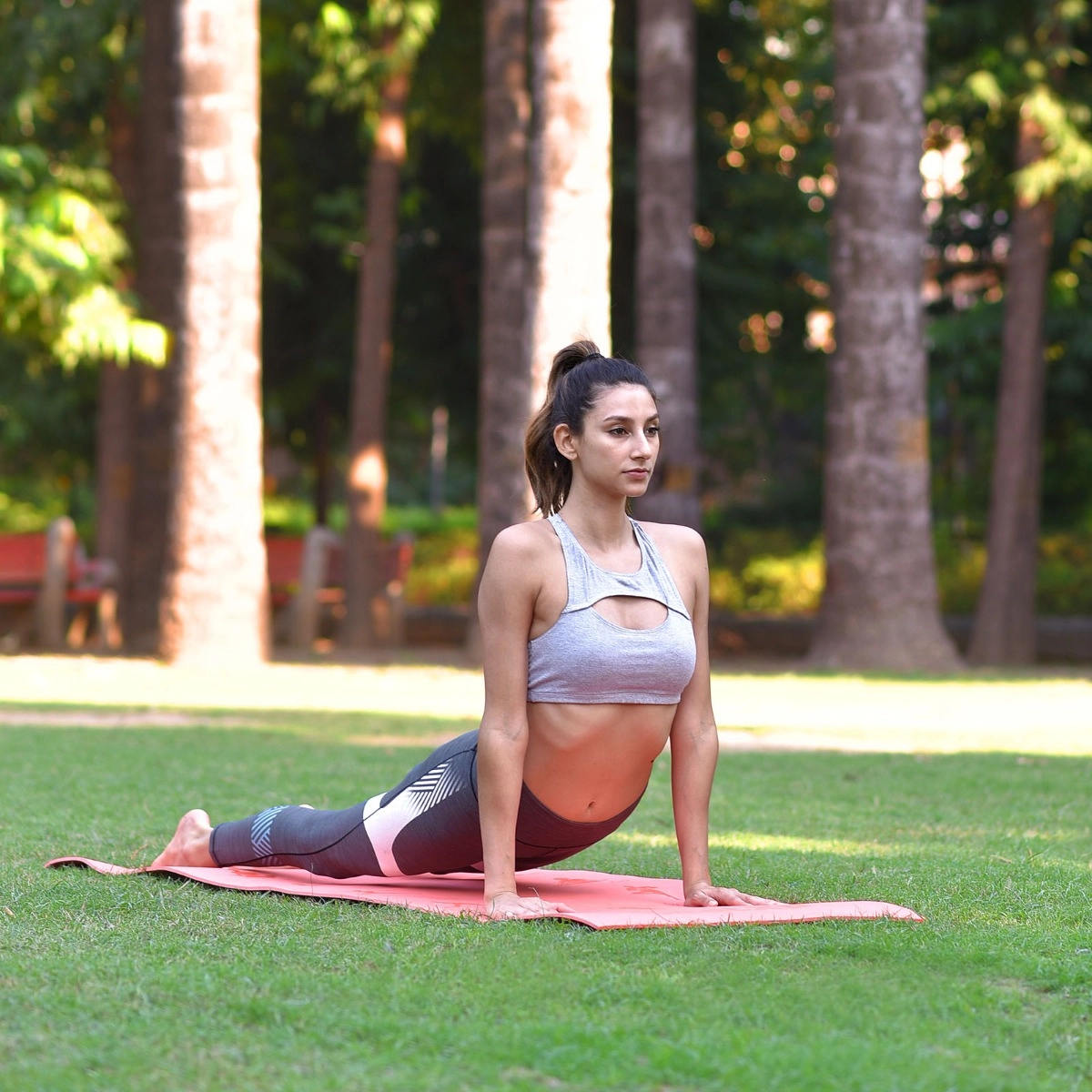 Girl model using beatXP Yoga Asan Mat | Red