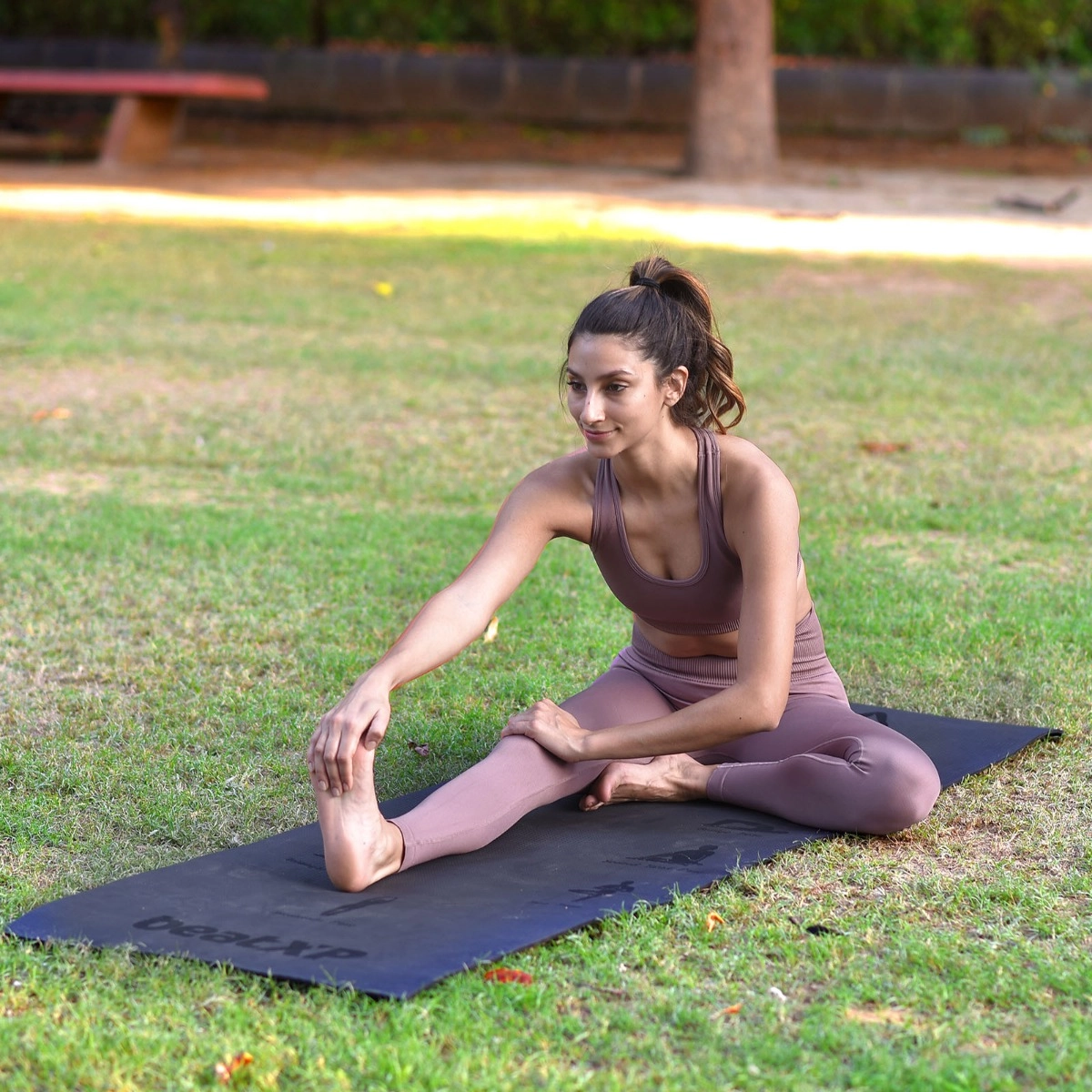 Girl model using beatXP Surya Namaskar Yoga Mat | Black