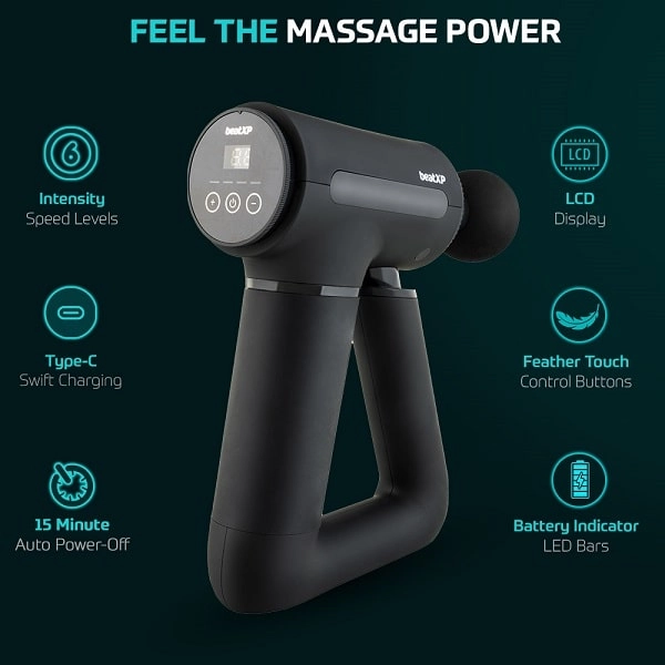 6 feature of Bolt Elite Deep Tissue Massage Gun Triangle Design 