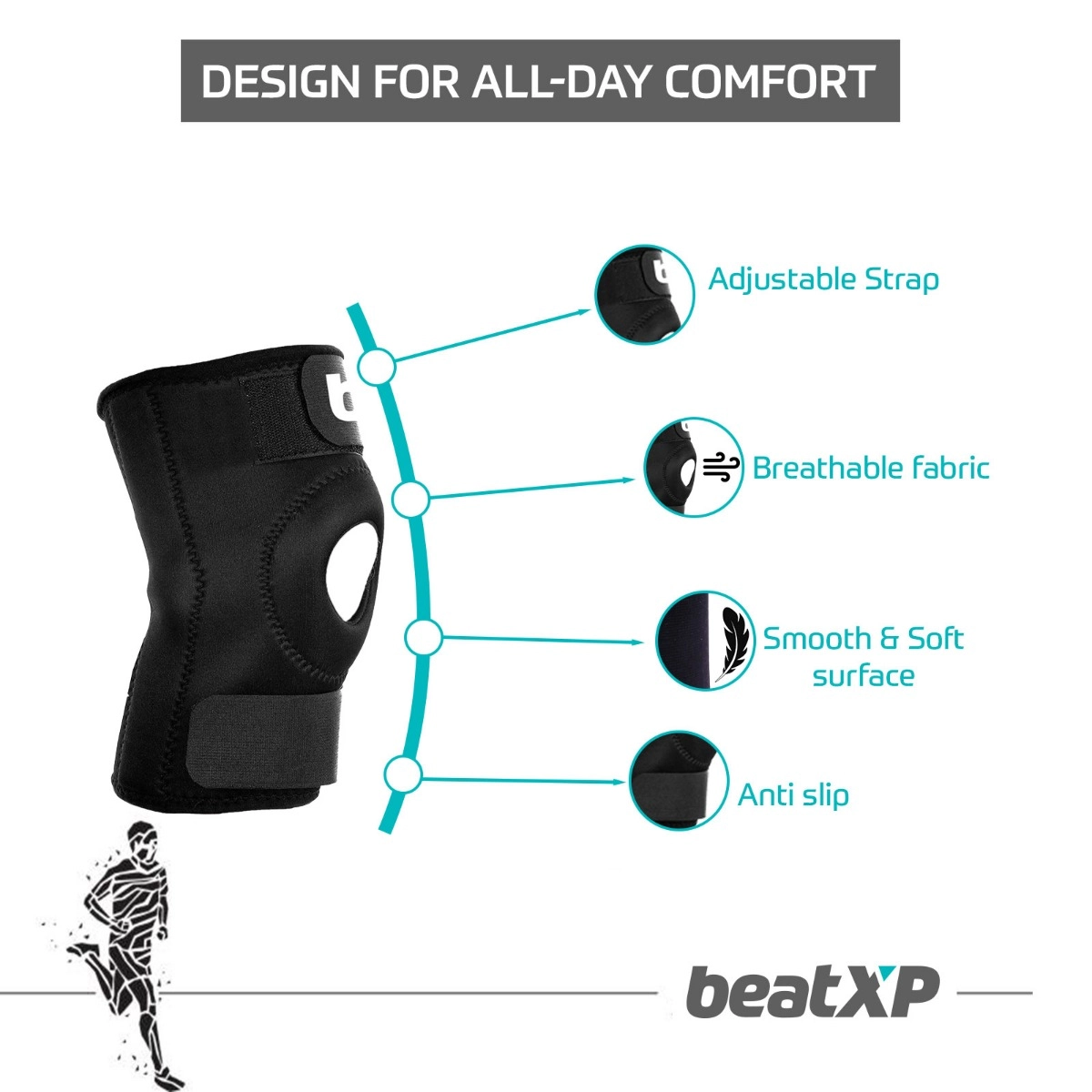 beatXP Knee Support Cap  | 1 Pair | Free Size | Black Design
