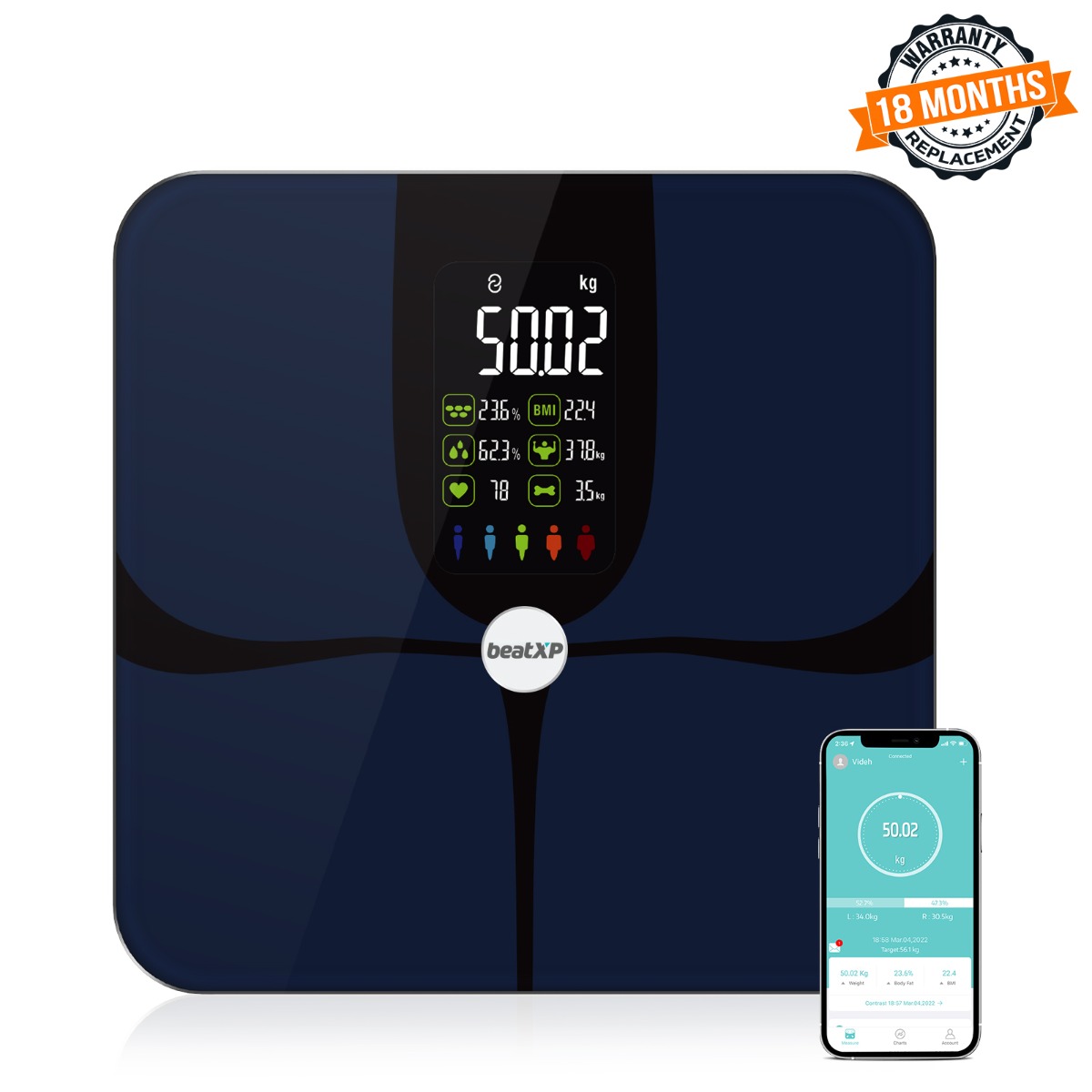 beatXP SmartPlus Pro BMI Weighing Scale with Bluetooth, Multiuser Body
